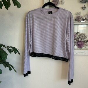 Nike Lavender Striped Crop Top Black Trim Size L